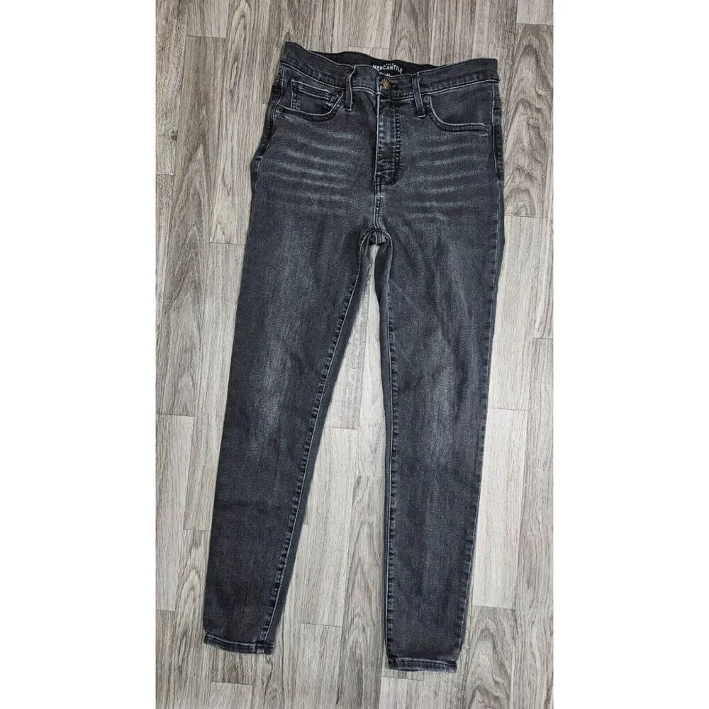 J. Crew‎ Womens Size 27 Mercantile Pockets Whiskered Black Grey Denim Jeans